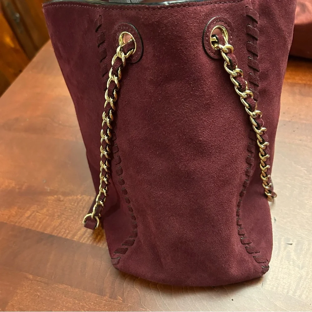 Tory Burch Burgundy Suede Chain-Handle Shoulder Bag